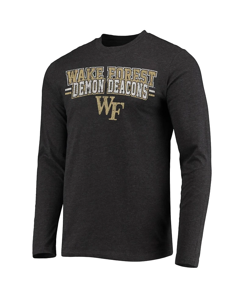 Men's Concepts Sport Black, Heathered Charcoal Distressed Wake Forest Demon Deacons Meter Long Sleeve T-shirt and Pants Sleep Set