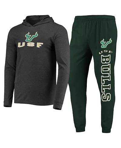 Men's Concepts Sport Green, Heather Charcoal South Florida Bulls Meter Long Sleeve Hoodie T-shirt and Jogger Pajama Set