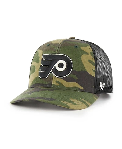 Men's '47 Brand Camo, Black Philadelphia Flyers Trucker Snapback Hat