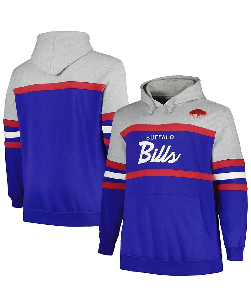 Men's Mitchell & Ness Heather Gray, Royal Buffalo Bills Big and Tall Head Coach Pullover Hoodie