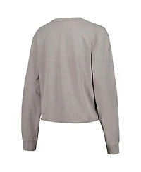Women's The Wild Collective Gray Distressed Milwaukee Bucks Band Cropped Long Sleeve T-shirt