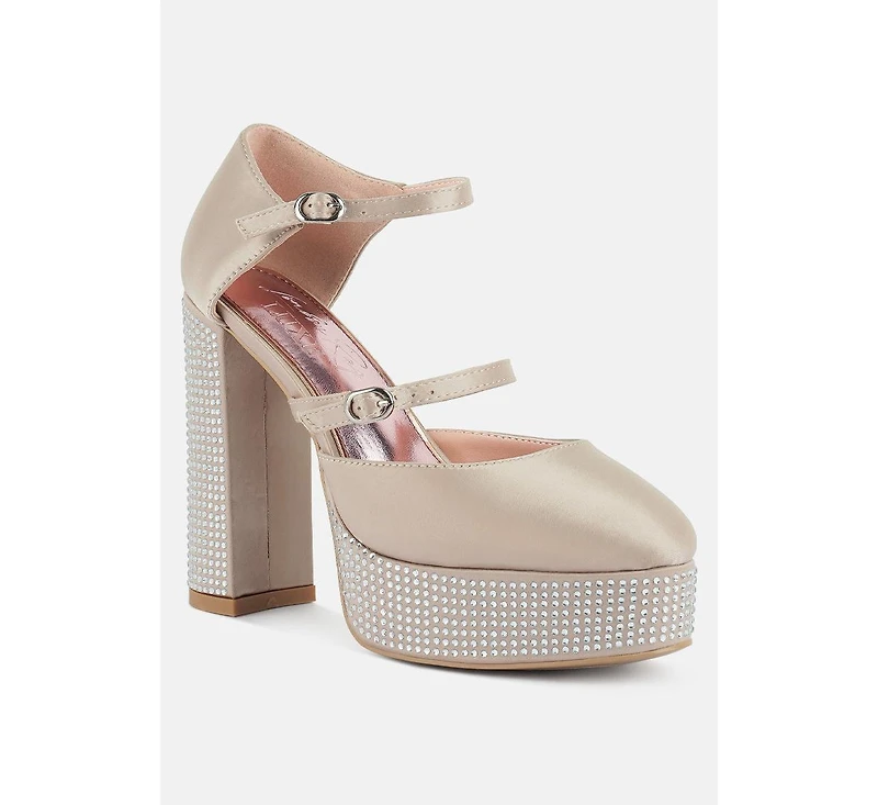 Shiver Rhinestones Embellished Platform Mary Jane Sandals