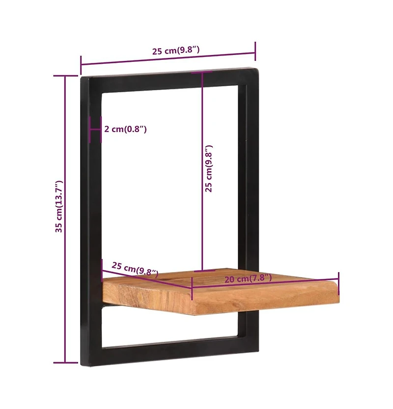 Wall Shelves 2 pcs 9.8"x9.8"x13.8" Solid Wood Acacia and Steel