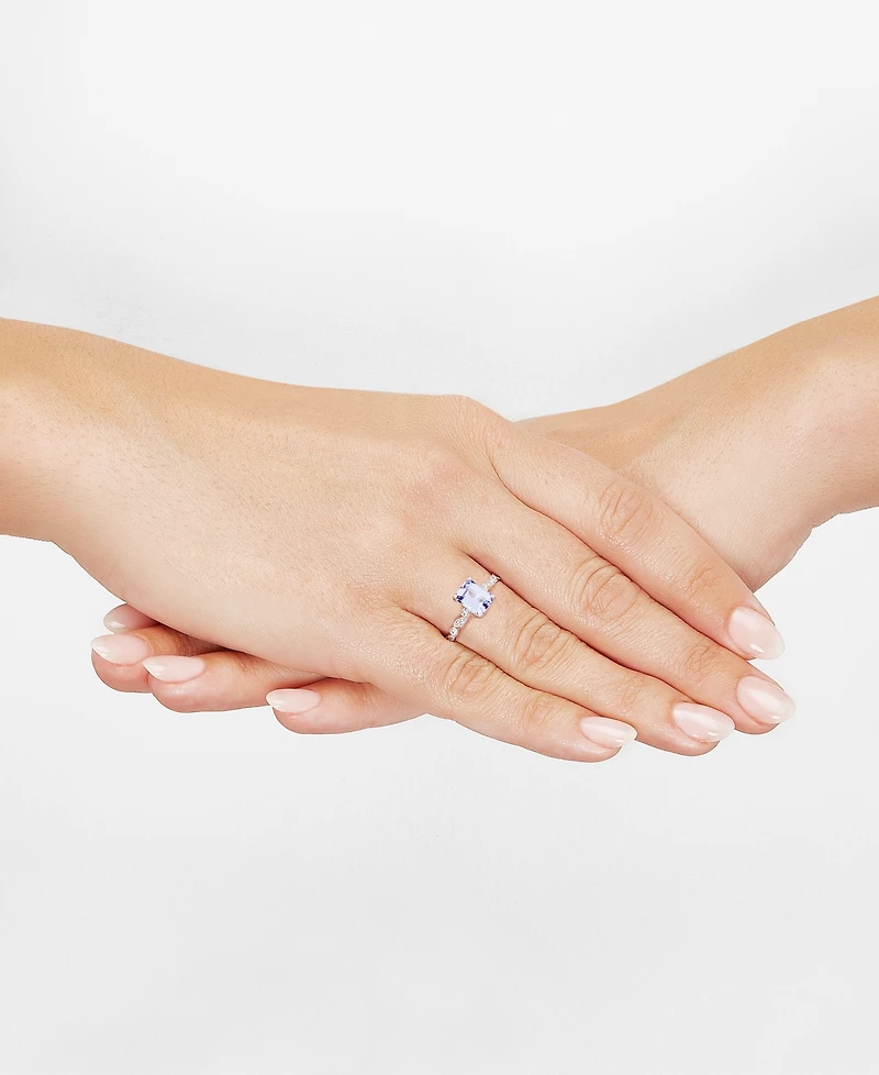 Tanzanite (2-1/10 ct. t.w.) & Diamond (1/10 ct. t.w.) Milgrain Bead Ring in 14k White Gold
