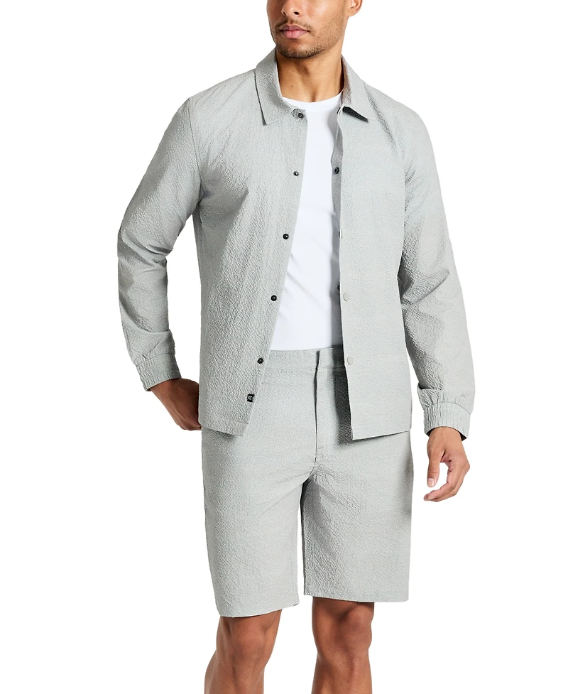 Kenneth Cole Men's 4-Way Stretch Water-Resistant Printed Seersucker Shirt Jacket