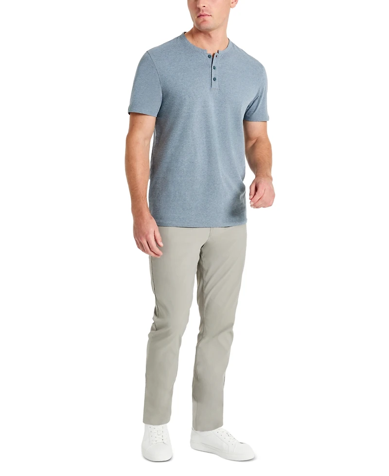 Kenneth Cole Men's 4-Way Stretch Heathered Stand-Collar Pique Henley