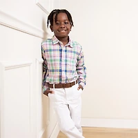 Hope & Henry Boys' Linen Long Sleeve Button Down Shirt - Kids