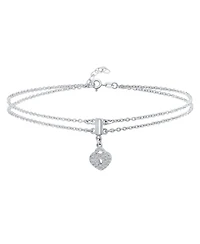 Bling Jewelry 2 In 1 Set Double Chain Pave Cz Dangle Anklet Heart Lover Lock Ankle Bracelet Sterling Silver Adjustable 9 To 10 Inch With Extender