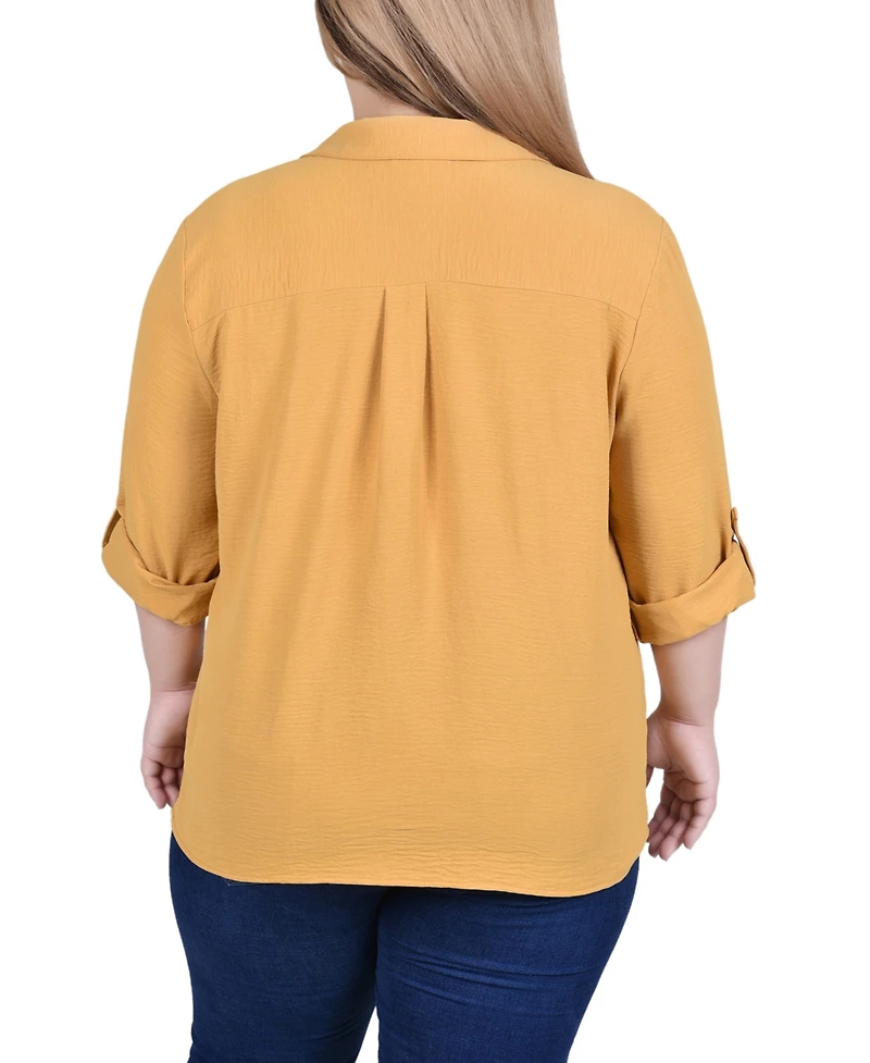 Ny Collection Plus Long Sleeve Roll Tab Blouse