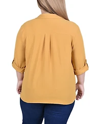 Ny Collection Plus Long Sleeve Roll Tab Blouse
