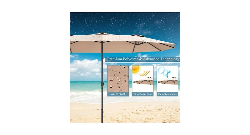 15 ft Patio Led Crank Solar Powered 36 Lights Umbrella without Weight Base