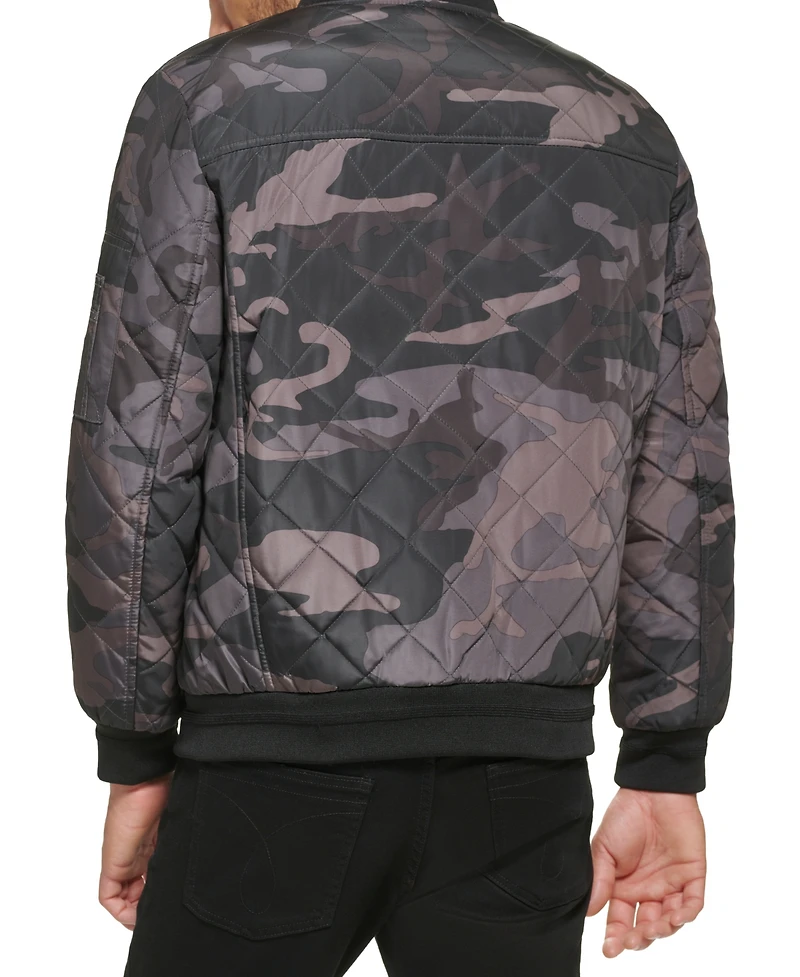 Calvin Klein Men's Quilted Baseball Jacket with Rib-Knit Trim