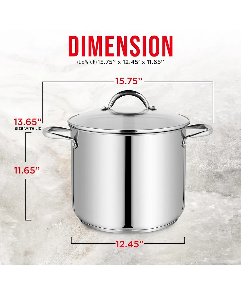 Bakken-Swiss Deluxe 20-Quart Stainless Steel Stockpot w/Tempered Glass See-Through Lid - Simmering Delicious Soups Stews & Induction Cooking