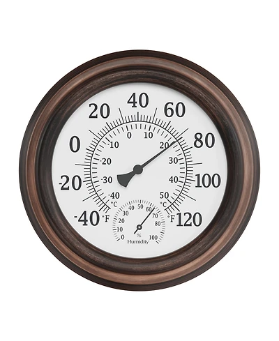Wall Thermometer - 8-Inch Decorative Indoor/Outdoor Temperature and Hygrometer Gauge - For Home, Patio, Porch
