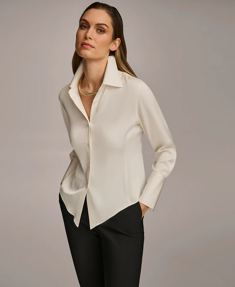 Donna Karan New York Women's Button Front Point Hem Top, Regular & Petite Sizes