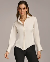Donna Karan New York Women's Button Front Point Hem Top, Regular & Petite Sizes