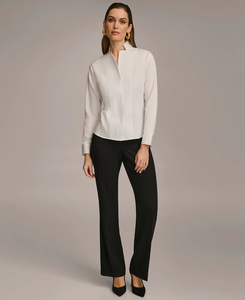 Donna Karan New York Women's Stand Collar Button Front Cotton Shirt