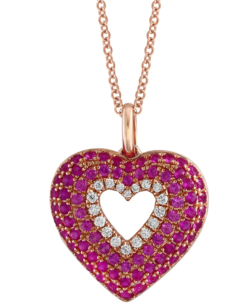 Effy Pink Sapphire (1/5 ct. t.w.), Ruby (3/8 ct. t.w.) & Diamond (1/10 ct. t.w.) Heart 18" Pendant Necklace in 14k Rose Gold