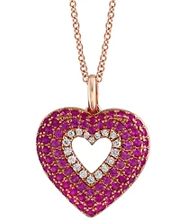 Effy Pink Sapphire (1/5 ct. t.w.), Ruby (3/8 ct. t.w.) & Diamond (1/10 ct. t.w.) Heart 18" Pendant Necklace in 14k Rose Gold