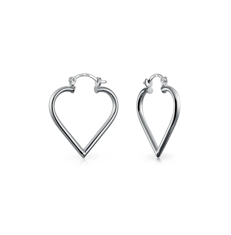 Bling Jewelry Large Heart Shaped Tube Big Hoop Earrings Sterling Silver Hinged Notched Post