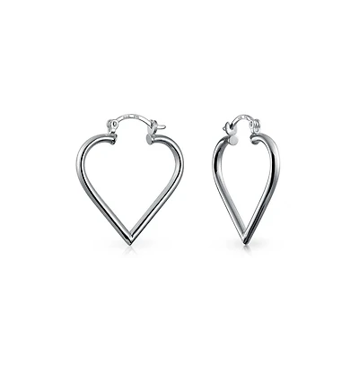 Bling Jewelry Large Heart Shaped Tube Big Hoop Earrings Sterling Silver Hinged Notched Post