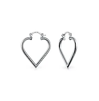 Bling Jewelry Large Heart Shaped Tube Big Hoop Earrings Sterling Silver Hinged Notched Post