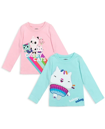 Gabby's Dollhouse Little Girls Dreamworks Gabbys MerCat Cakey Cat Kitty Fairy Pandy Paws 2 Pack T-Shirts