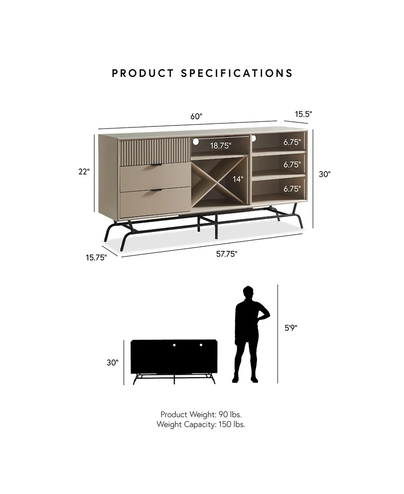 Furniture of America 60" Mdf Sami Composite Wine Rack Buffet