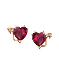 Bling Jewelry Promise Valentine Red Cz Devil Heart Shape Cubic Zirconia Stud Earrings Rose Gold Plated Sterling Silver