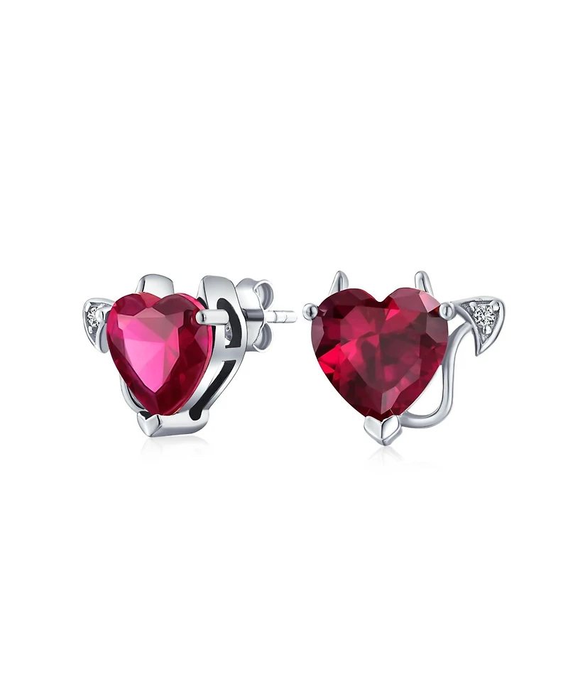 Bling Jewelry Promise Valentine Red Cz Devil Heart Shape Cubic Zirconia Stud Earrings Rose Gold Plated Sterling Silver