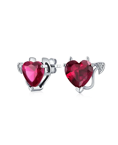 Bling Jewelry Promise Valentine Red Cz Devil Heart Shape Cubic Zirconia Stud Earrings Rose Gold Plated Sterling Silver