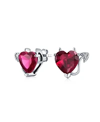 Bling Jewelry Promise Valentine Red Cz Devil Heart Shape Cubic Zirconia Stud Earrings Rose Gold Plated Sterling Silver