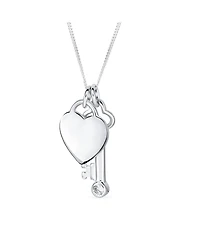 Bling Jewelry Love Lock And Key Heart Cz Accent Charm Pendant Necklace For Women For Sterling Silver