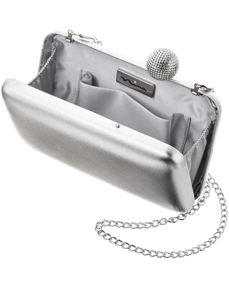 Nina Metallic Minaudiere Handbag with Crystal Clasp