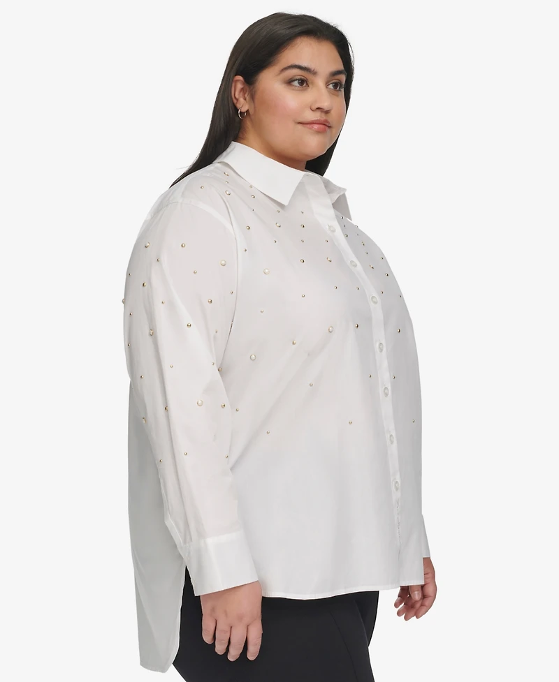 Karl Lagerfeld Paris Plus Size Imitation Pearl Blouse, First@Macy's