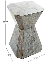 Rosemary Lane 16" x 16" x 20" Mother of Pearl Geometric Linear Mosaic Pattern Hourglass Accent Table