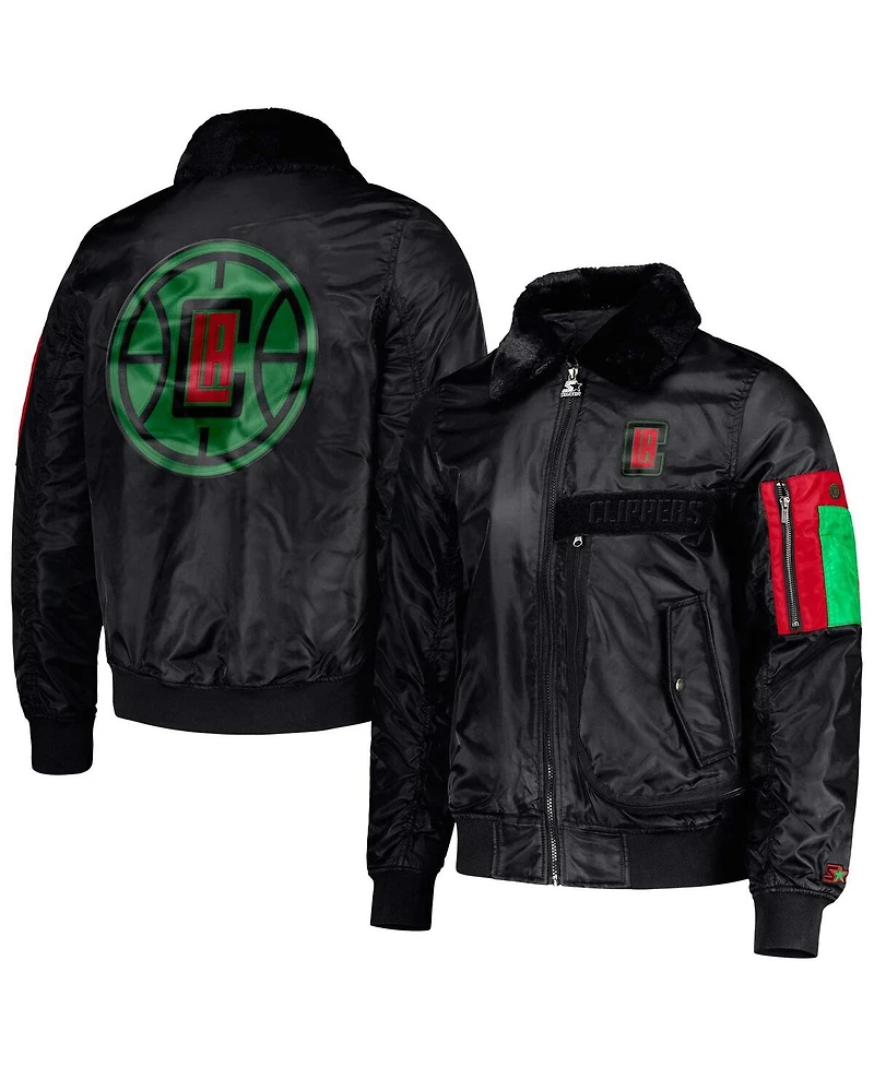Men's Starter x Ty Mopkins Black La Clippers History Month Satin Full-Zip Jacket