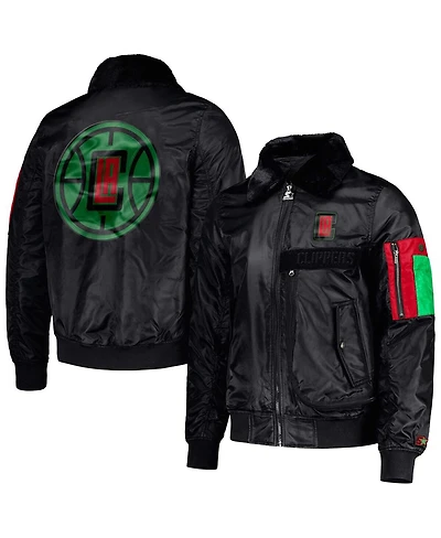 Men's Starter x Ty Mopkins Black La Clippers History Month Satin Full-Zip Jacket