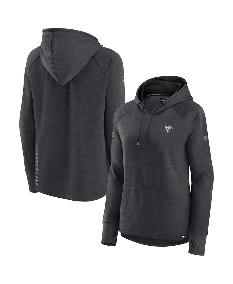 Women's Fanatics Heather Charcoal Pittsburgh Penguins Authentic Pro Pullover Hoodie