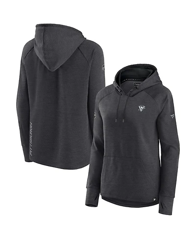 Women's Fanatics Heather Charcoal Pittsburgh Penguins Authentic Pro Pullover Hoodie
