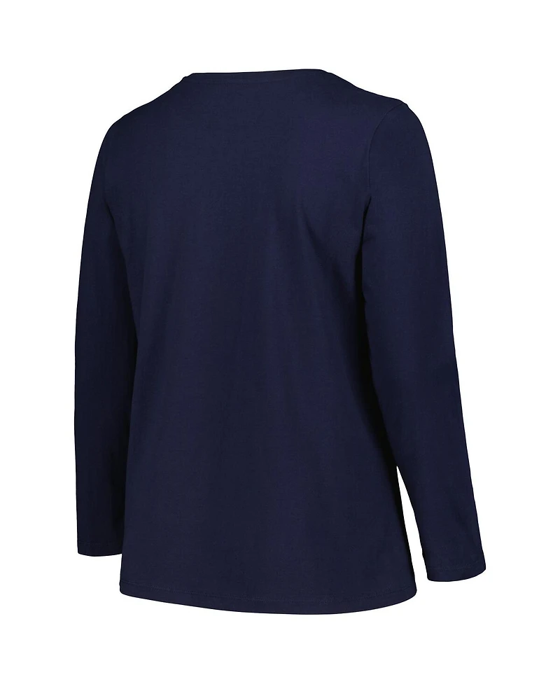 Women's Profile Navy Michigan Wolverines Plus Size Arch Over Logo Scoop Neck Long Sleeve T-shirt