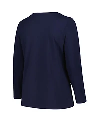 Women's Profile Navy Michigan Wolverines Plus Size Arch Over Logo Scoop Neck Long Sleeve T-shirt