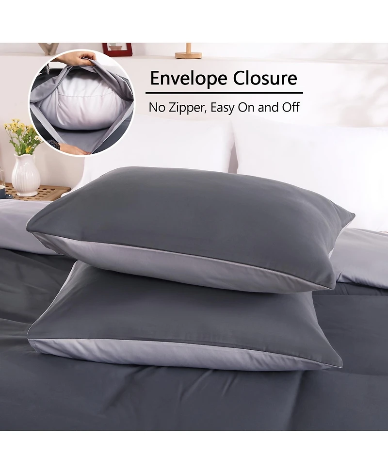 3 Piece Reversible Double Brushed Microfiber Duvet Cover Set, King