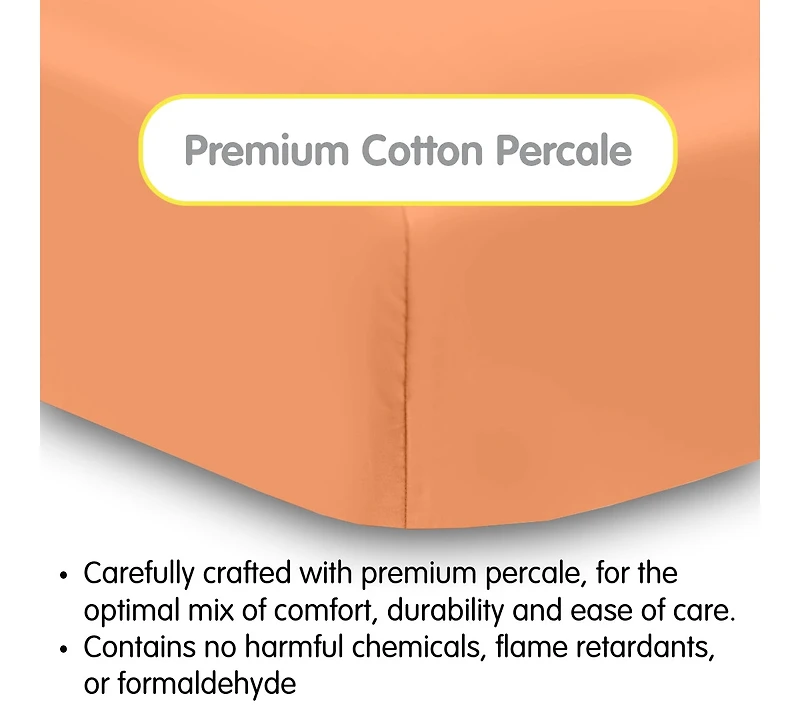 BreathableBaby Cotton Percale Fitted Sheet, For 52" x 28" Crib & Toddler Bed Mattress (2-Pack)