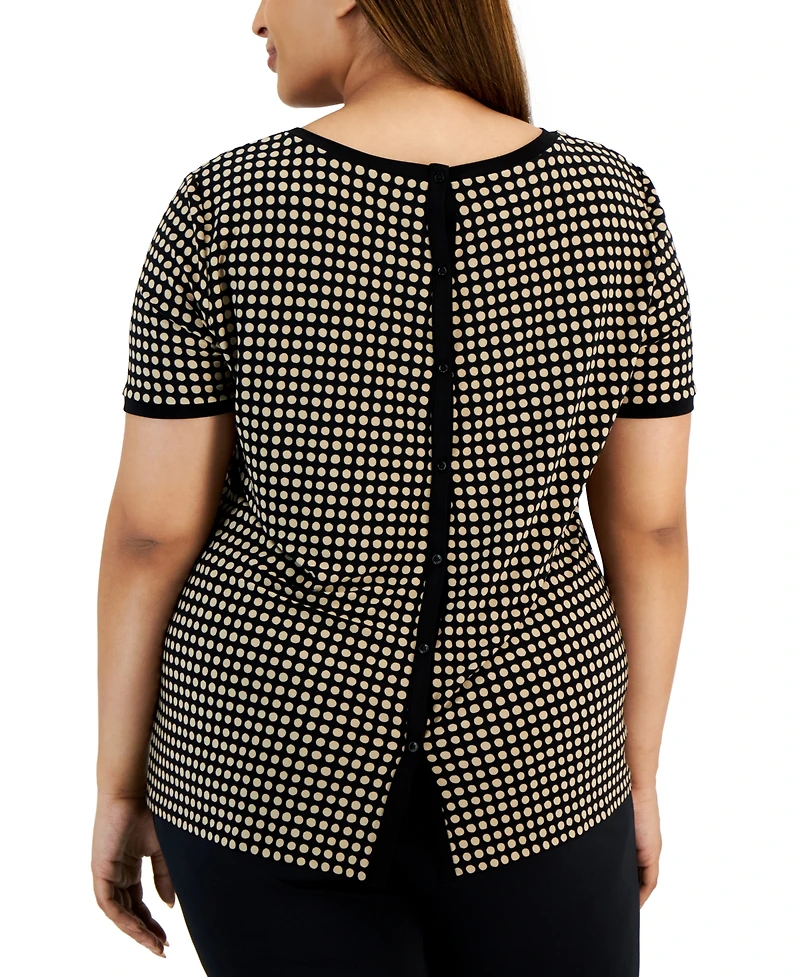 Anne Klein Plus Size Button-Back Short-Sleeve Top