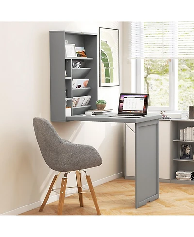 Wall-Mounted Fold-Out Convertible Floating Desk Space Saver