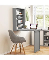 Wall-Mounted Fold-Out Convertible Floating Desk Space Saver