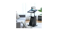 Adjustable Mobile Standing Desk Cart with Tilt Desktop and Cabinet-Black