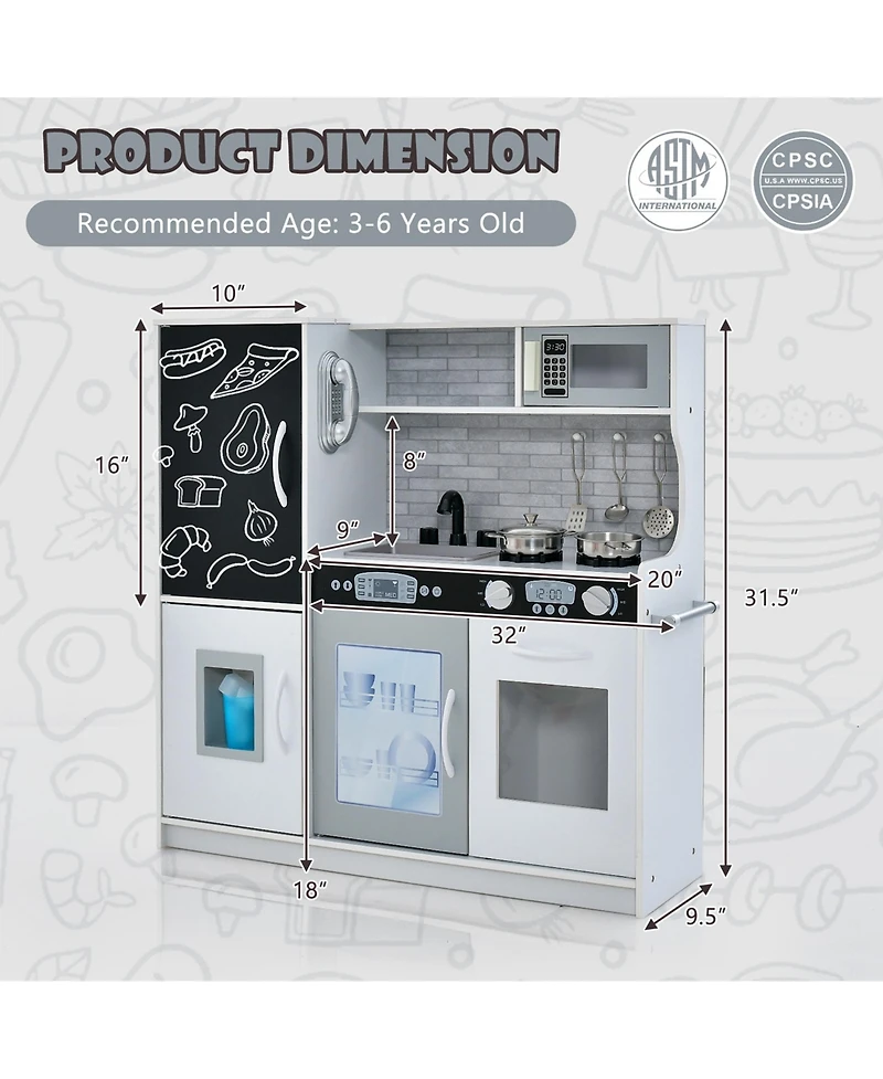 Kid's Pretend Play Kitchen Toddler Kitchen Play set with Blackboard