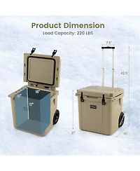 45 Quart Cooler Towable Ice Chest w/ All-Terrain Wheels Leak-Proof for Camping
